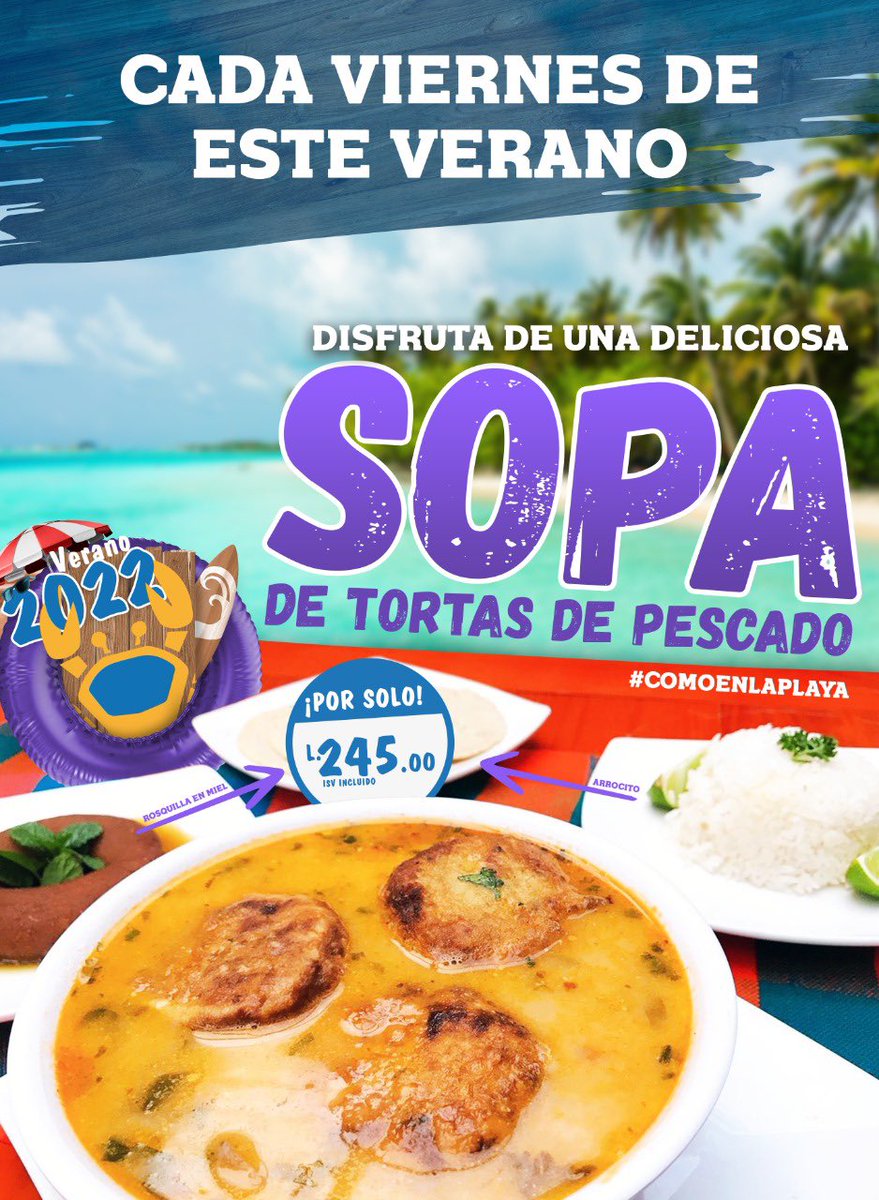 suyapamedios's tweet photo. Disfruta todos tus Viernes durante este verano con nuestra deliciosa Sopa de Torta de Pescado Seco + Arroz + Tortillas + Rosquilla en Miel por L. 245.00 isv incluido 🌴🦀🙌🍵🐟

Compra en línea a través de https://t.co/wqVcC2LQbS o en nuestra App o a domicilio 2283-6676
#ElMorito https://t.co/0o7w7aNTFj