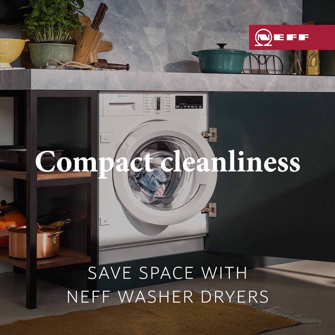 KDHltd's tweet photo. Tired of drying your clothes but don’t have the space for a tumble dryer? Why not combine a washing machine and a tumble dryer into one appliance with NEFF washer dryers. Loaded with features that take all the hard work out of laundry.
#KitchenDesignHouse #NEFFPassion #NEFFTips https://t.co/0WJGluanVJ