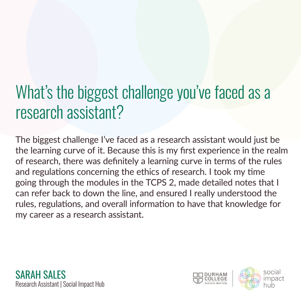 dc_socialimpact's tweet photo. Meet Sarah Sales who's working on “Innovation through co-production: A holistic approach to supporting social competency in pre-school children”. The project, led by faculty @NicoleDoyle10 and Corrine McCormick-Brighton with funding from @sshrc_crsh #DCSOAR #DCProud https://t.co/Ih0HSkZ3Yr