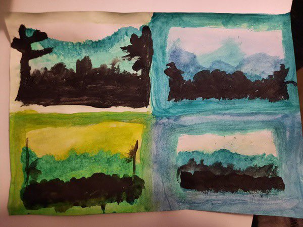 MamaGLeadership's tweet photo. As a virtual teacher I chose to use only water colours for art this year and teach various lessons with this medium. Parents don’t have to spend tonnes of money on supplies and students gain a lot from the focus.  @BottosMichelle @JoeRusso_77 https://t.co/MN6YqmwpgQ