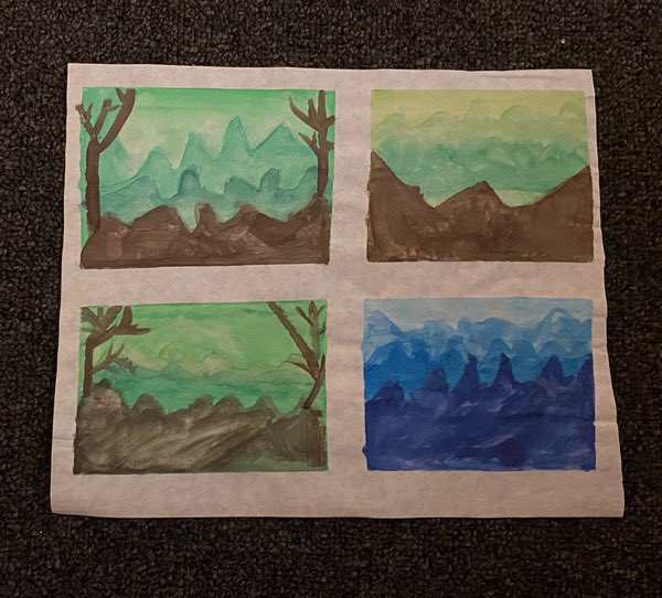 MamaGLeadership's tweet photo. As a virtual teacher I chose to use only water colours for art this year and teach various lessons with this medium. Parents don’t have to spend tonnes of money on supplies and students gain a lot from the focus.  @BottosMichelle @JoeRusso_77 https://t.co/MN6YqmwpgQ