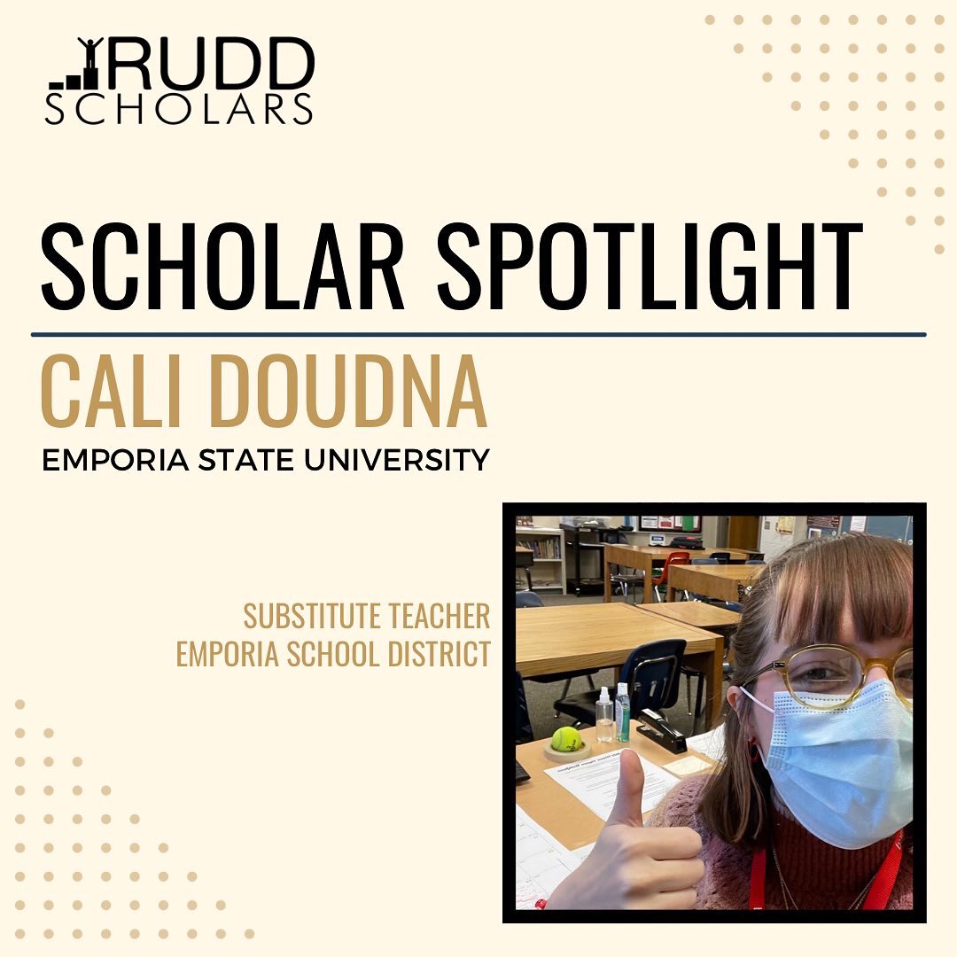 RuddFoundation's tweet photo. It’s that day again… Friday! 🤗

Today, we are highlighting Cali, our @emporiastate scholar. Learn more about her experience as a substitute teacher in the 2nd pic. 

We can’t wait to see you as a full time teacher soon 😆🎉🤗 https://t.co/o6btVcwSjM
