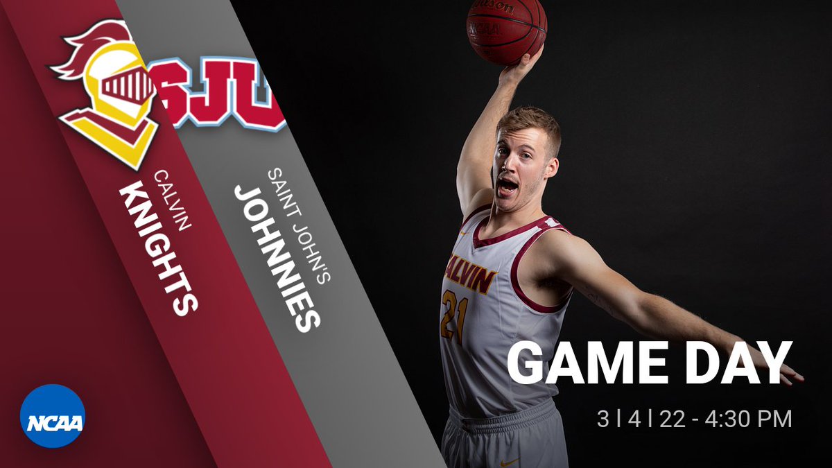 CalvinKnights's tweet photo. It's Game Day for @CalvinMensBball as the Knights open NCAA III Tournament play against Saint John's in a first round game in Platteville, Wisconsin. Opening tip at 4:30 p.m. (EST)! #GoCalvin https://t.co/h6nPxpCbJH