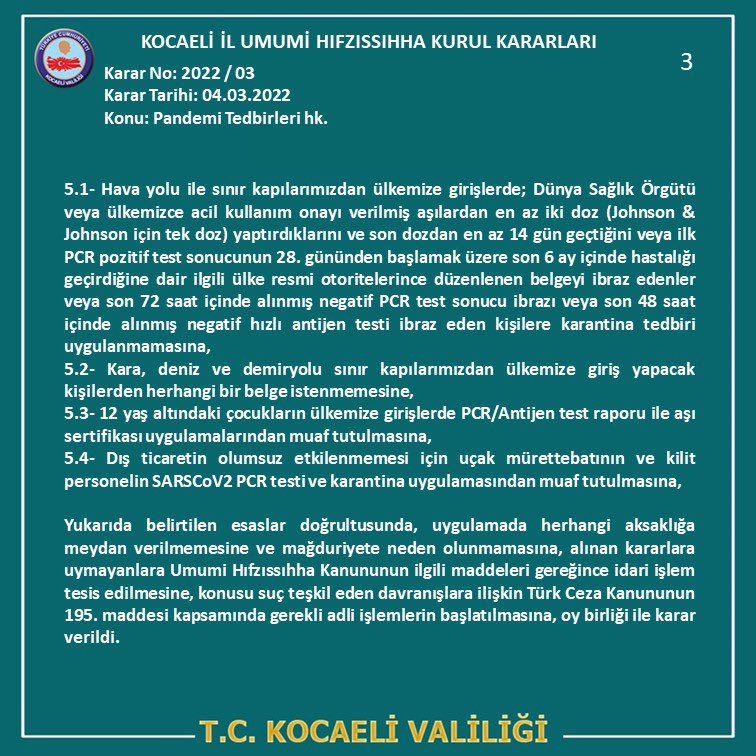 kocaelivaliligi's tweet photo. Kocaeli İl Umumi Hıfzıssıhha Kurul Kararları 2022-03 https://t.co/NO72Qnb2uw
@SeddarYavuz https://t.co/3GMBJFlQlq