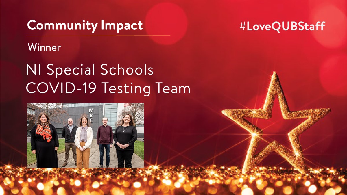 ⭐ WINNER | COMMUNITY IMPACT ⭐

Congratulations to the NI Special Schools COVID-19 Testing Team.

Well done to everyone who was nominated. Find out more here: ow.ly/3x0z50Ia6eX

<a href="/MHLSQUB/">QUB MHLS Faculty</a> | <a href="/QUBstaff/">Queen's Staff</a> | #StaffExcellenceAwards