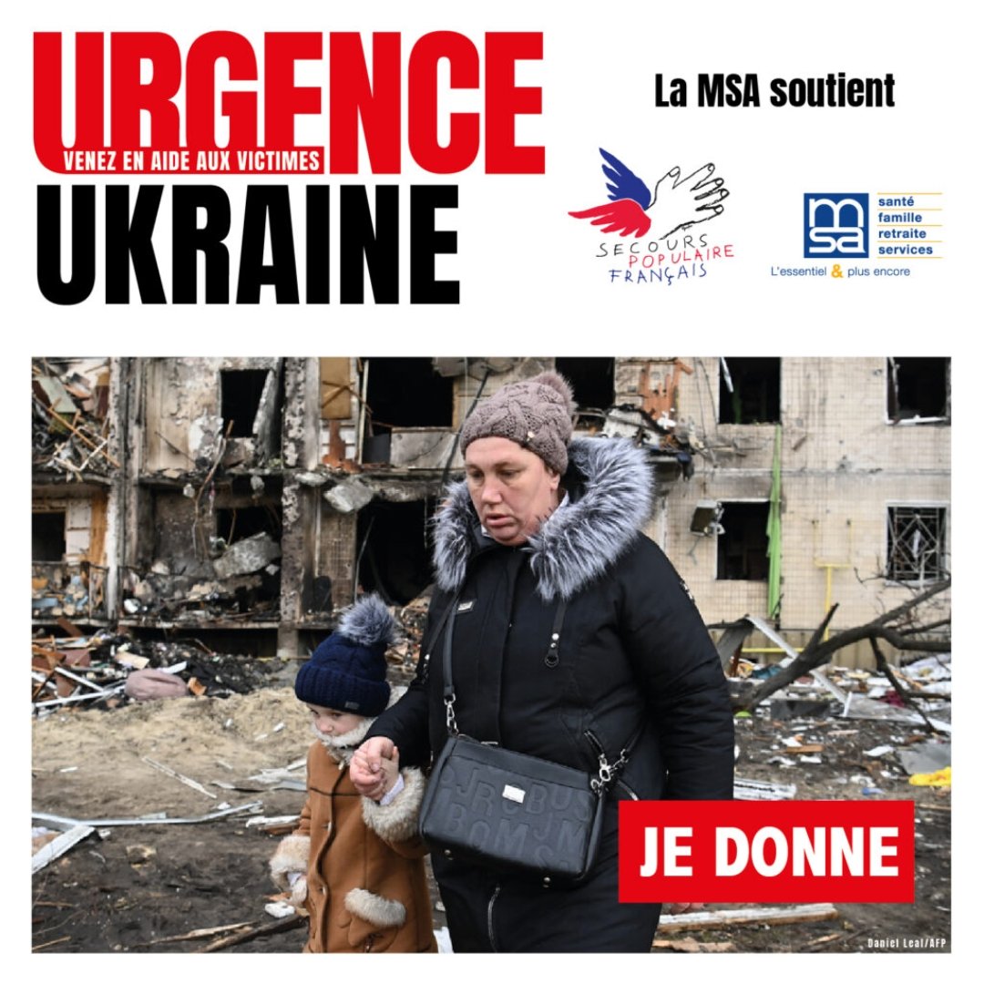 🇺🇦#SolidariteUkraine |
Devant l’urgence en 🇺🇦Ukraine, la #MSA et ses partenaires de MSA Solidaire s’associent à l’appel aux dons du <a href="/SecoursPop/">Secours populaire</a> pour apporter un soutien en urgence au peuple ukrainien. Pour en savoir plus et faire un don⤵️
msa-solidaire.msa.fr

#MobilisonsNous