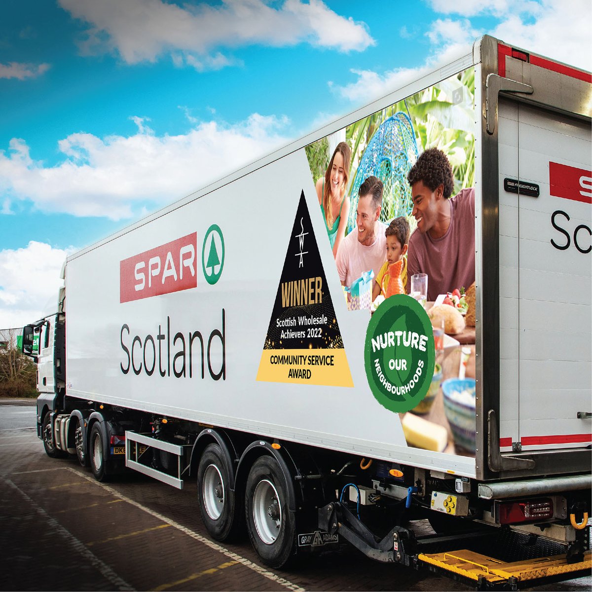 Vehicle graphics for <a href="/sparscotland/">SPAR Scotland</a>, celebrating their latest Community Service Award and recent local community projects.

#design #SPAR #vehiclelivery #community
