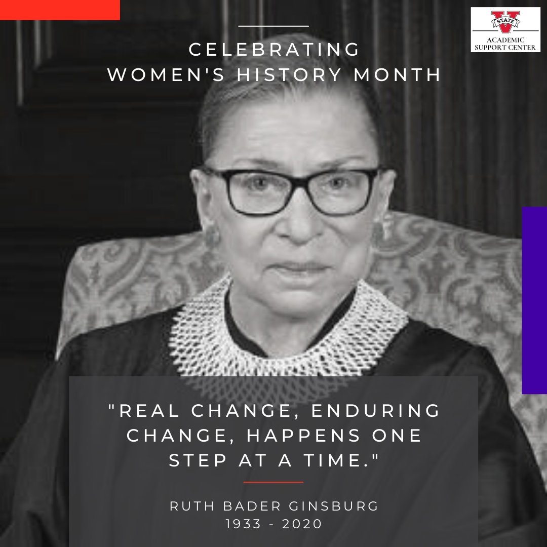 VsuAsc's tweet photo. Ruth Bader Ginsburg “R.B.G.” (1933-2020) has inspired generations of women to break gender barriers. Even after facing gender discrimination as she pursued her academic goals, Ginsburg forged ahead and became the second woman-and first Jewish woman-to serve on the Supreme Court. https://t.co/SO4bd1M9Vk