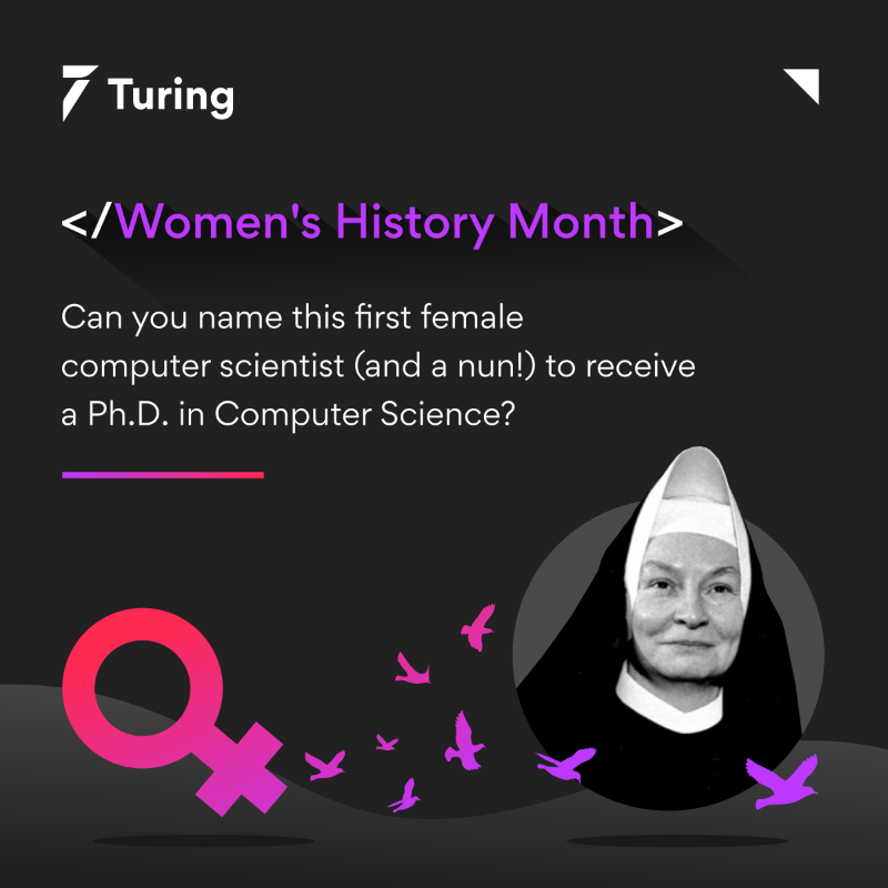 turingcom's tweet photo. Guess the name of this famous #WomenInTechHistory? 👇

P.S. With #InternationalWomensDay approaching, we've planned something special for all you brilliant ladies ♀️

Join us for a 4-day event from Mar 21-24, as we celebrate #WomenInTechWeek 🤩

 For details, follow @Turingcomdev