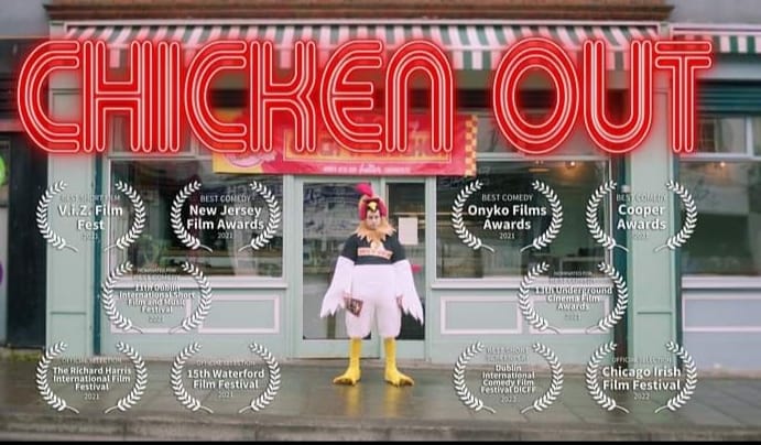 We have a short film next Tue (March 8 @ 8pm) to be screened before our main feature, 'Two of Us'. 'Chicken Out' is a multi award-winning comedy short directed by Richard Keane of Out Left Productions, from a screenplay by local writer Imelda Carroll.