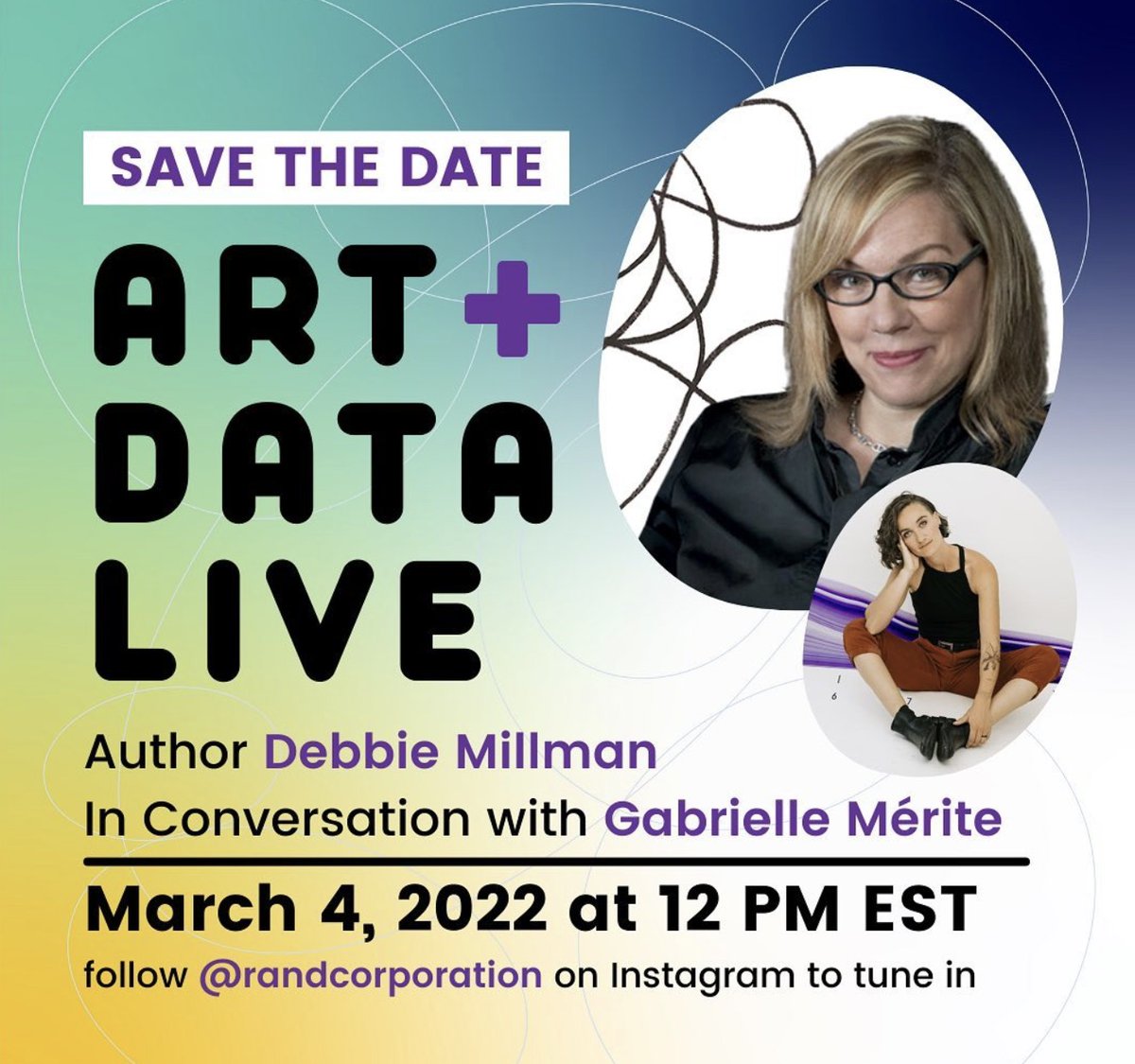 NancyStaudtRAND's tweet image. We&apos;re hosting #ArtPlusData LIVE today, 3/4 at 12pm EST. Join RAND artist-in-residence @Data_Soul and Art + Data curator @debbiemillman for a conversation about #design, #data, and more.

Also check out some of @Data_Soul&apos;s work here: rand.org/about/nextgen/…