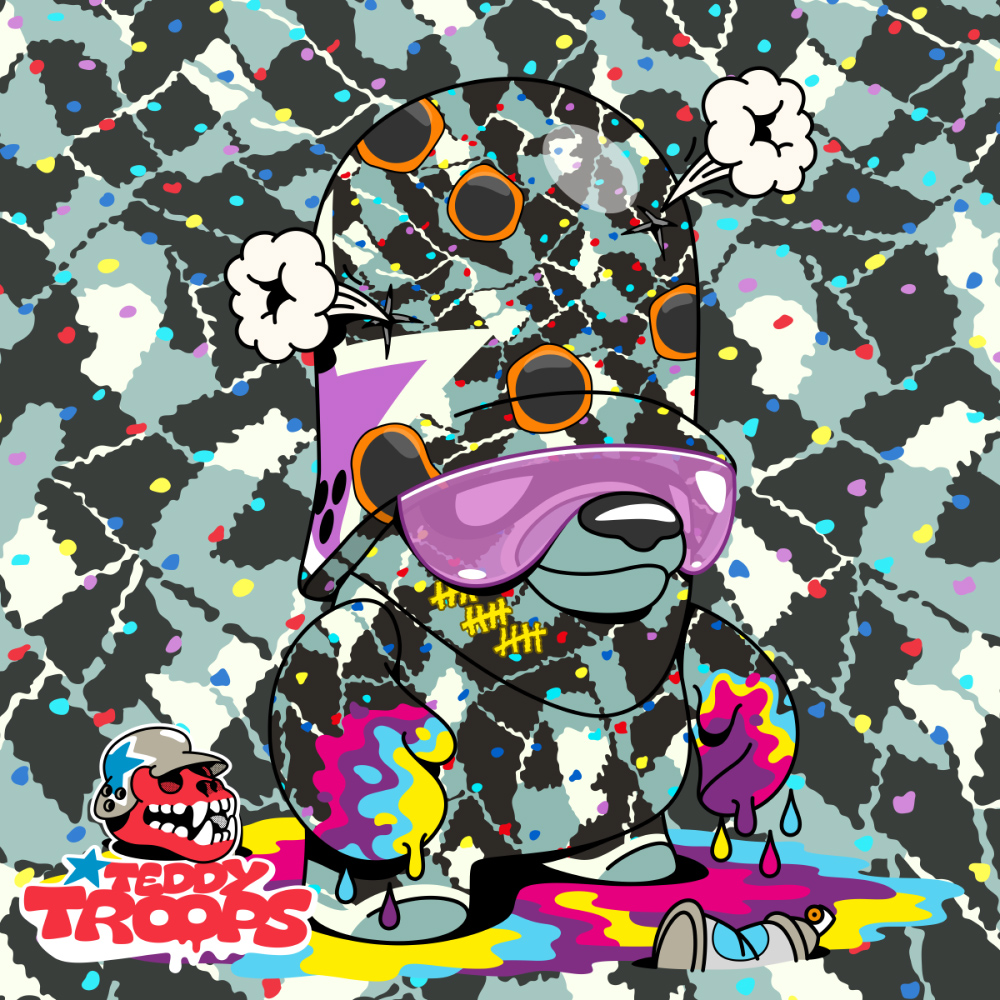 TeddyTroops's tweet photo. "Camouflage Urban Tramway"... some all-over ugly tramway seats pattern to make the Teddy disappear in public transportation systems and in your NFT collection... Mint date TOMORROW! #teddytroops #cnft #nft #readytomint #freshoutofthebox #mintcondition #cnftcommunity https://t.co/3TdMeMsFTk