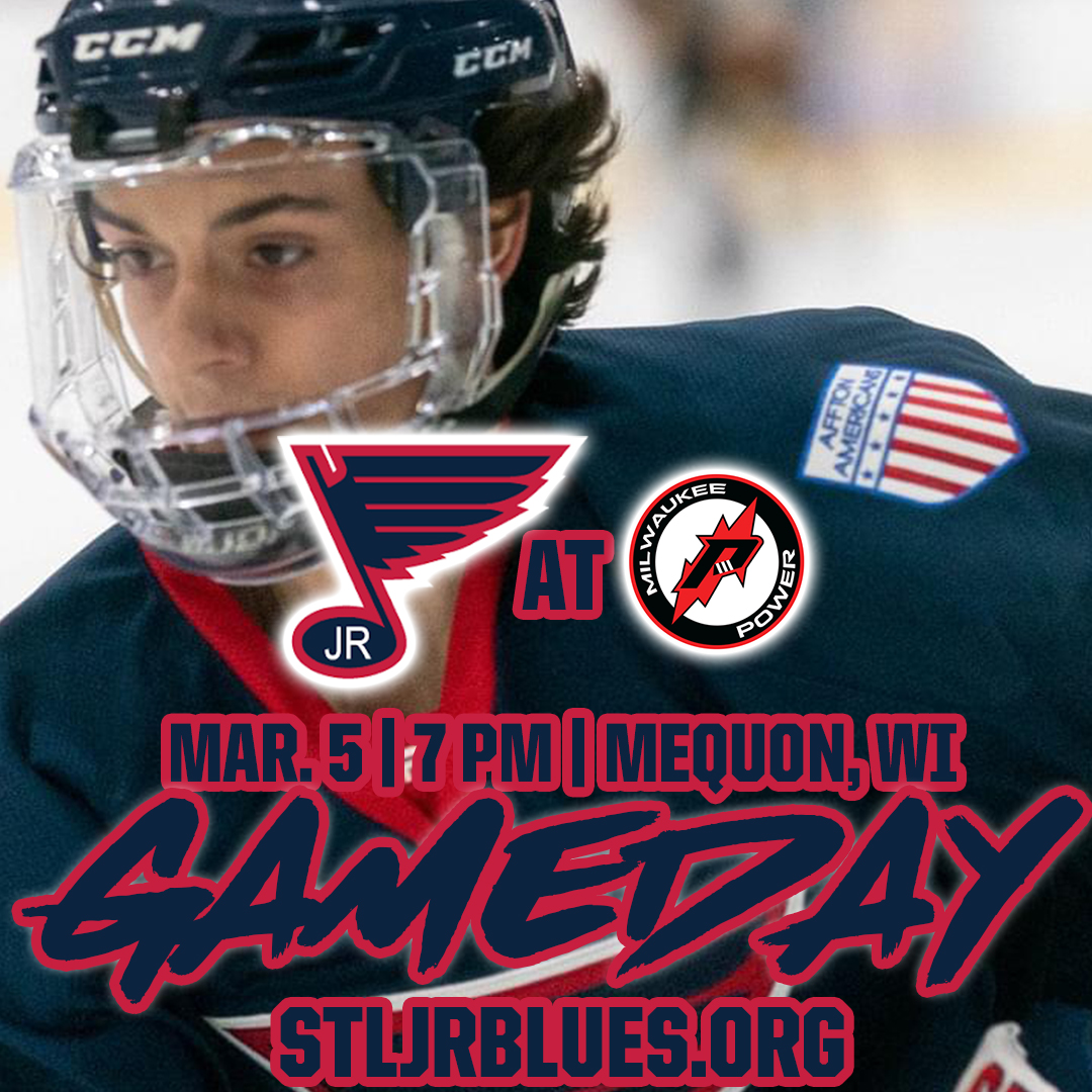 JrBluesHockey's tweet photo. Season finale!

🆚 @MKEPower 
⏰ 7 pm
📍 Ozaukee Ice Center (Mequon, WI)
📺  HockeyTV
📊  https://t.co/UydtZ4TwR3

Follow on Twitter for live updates at @JrBluesGameday!
#JrNotes https://t.co/QGO6Hgsqy8