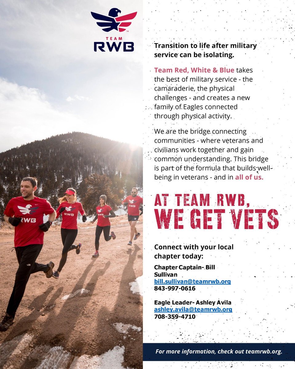 Look out for Team <a href="/TeamRWB/">Team Red, White & Blue</a> at the Mile 14 Water Station! They take the best of military service to create a new family of Eagles connected through physical activity. 

Make sure to wave as you pass by!