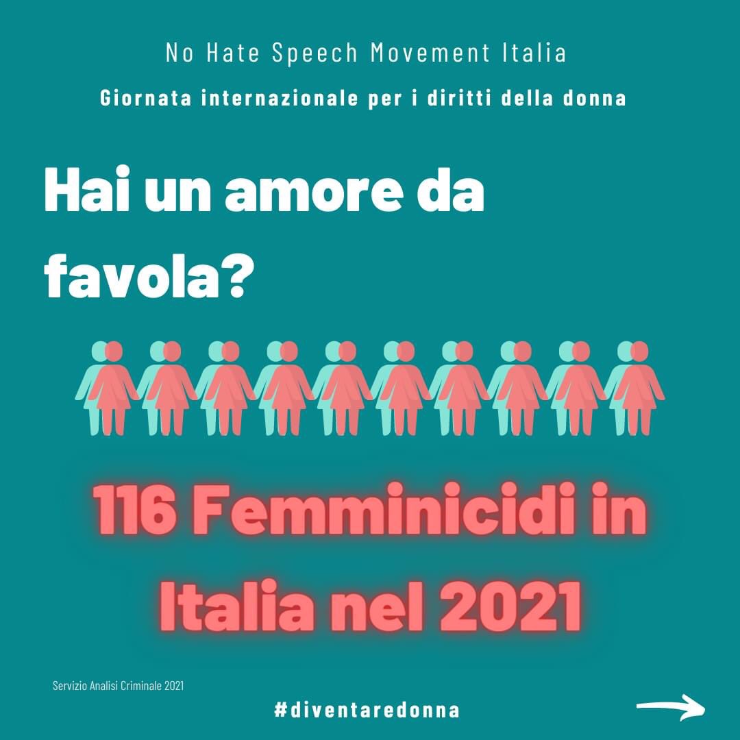 #GiornataInternazionaleDeiDirittiDellaDonna In vista dell'#8marzo, ci soffermiamo su un altro aspetto vitale del #diventaredonna: le relazioni. Nel 2021 sono 116 i femminicidi avvenuti, 98 per mano di conoscenti/familiari e 66 per mano di partner o ex. Continua su FB e IG 💜📲