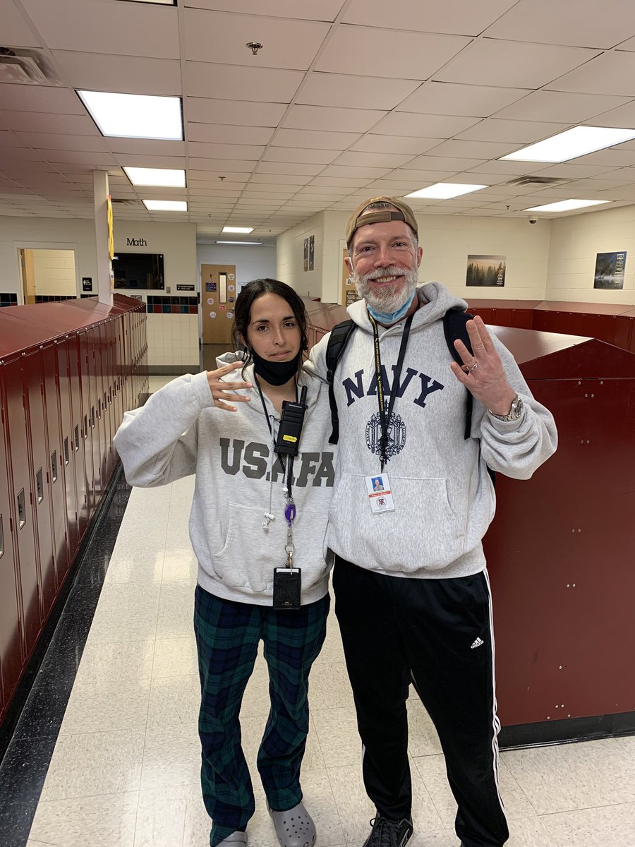 pjsnyder's tweet photo. Representin' the service academies with Mrs. P on dress like a student day @RBMS_Official . Go Navy, Beat Air Force! https://t.co/uJh3lVOyOq