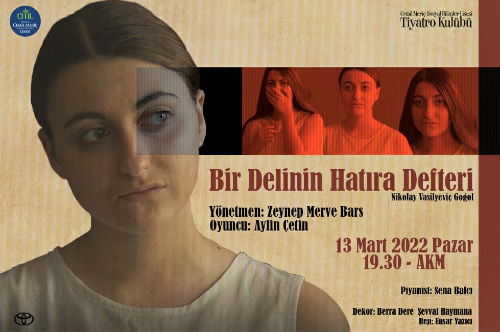 Başlıyoruz... 
Açılış oyunu "Bir Delinin Hatıra Defteri"
YAZAN: Nikolay Vasilyeviç Gogol
YÖNETEN: Zeynep Merve Bars
TARİH: 13.03.2022 Pazar
SAAT: 19.30