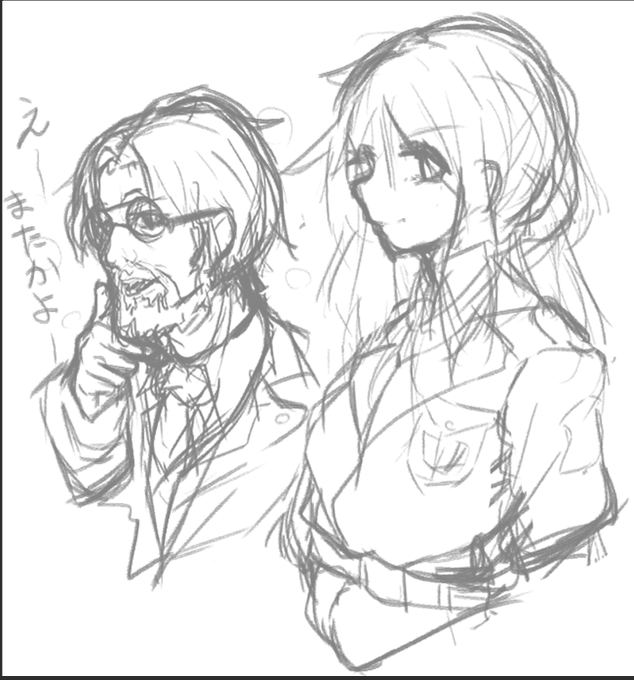 進撃で推しキャラ二人描きたいなっていう下書き 
