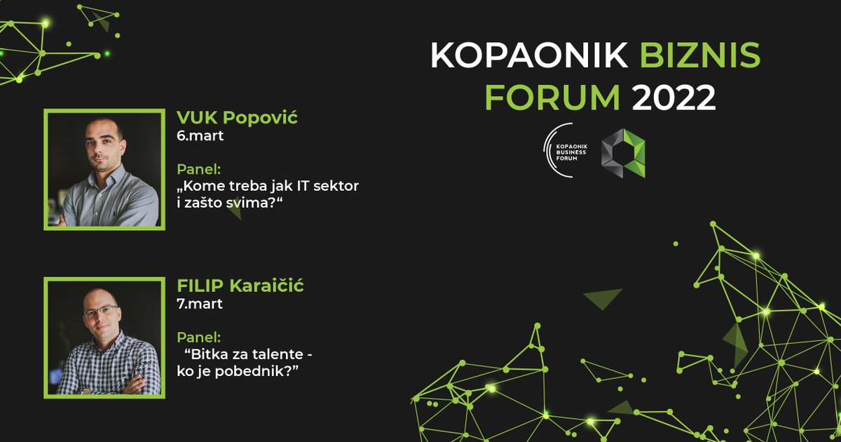 Vuk Popović i Filip Karaičić, kao učesnici dve panel diskusije, predstavljaće kompaniju Quantox na ovogodišnjem Kopaonik Biznis Forumu 🔝.
Vuk i Filip će, iz svog ugla, govoriti o važnosti i načinima daljeg jačanja IT sektora, ali i pronalasku talenata i podršci njihovom razvoju.