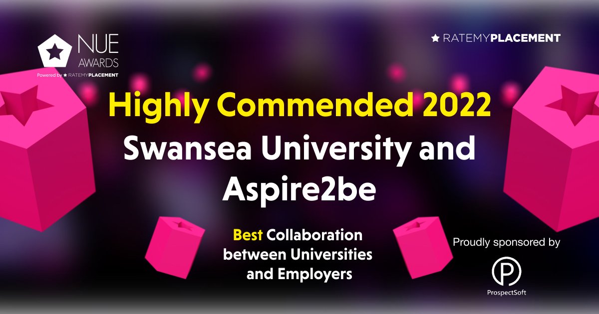 We've been recognised as highly commended at the #NUEAwards for our #Partnership with @aspire_2be <a href="/_SeanHolley/">Sean Holley 🎤📺🏉📝🎥🏌🏻‍♂️</a>! A BIG well done to the team and @swanseauni students #collaboration 🏆👏