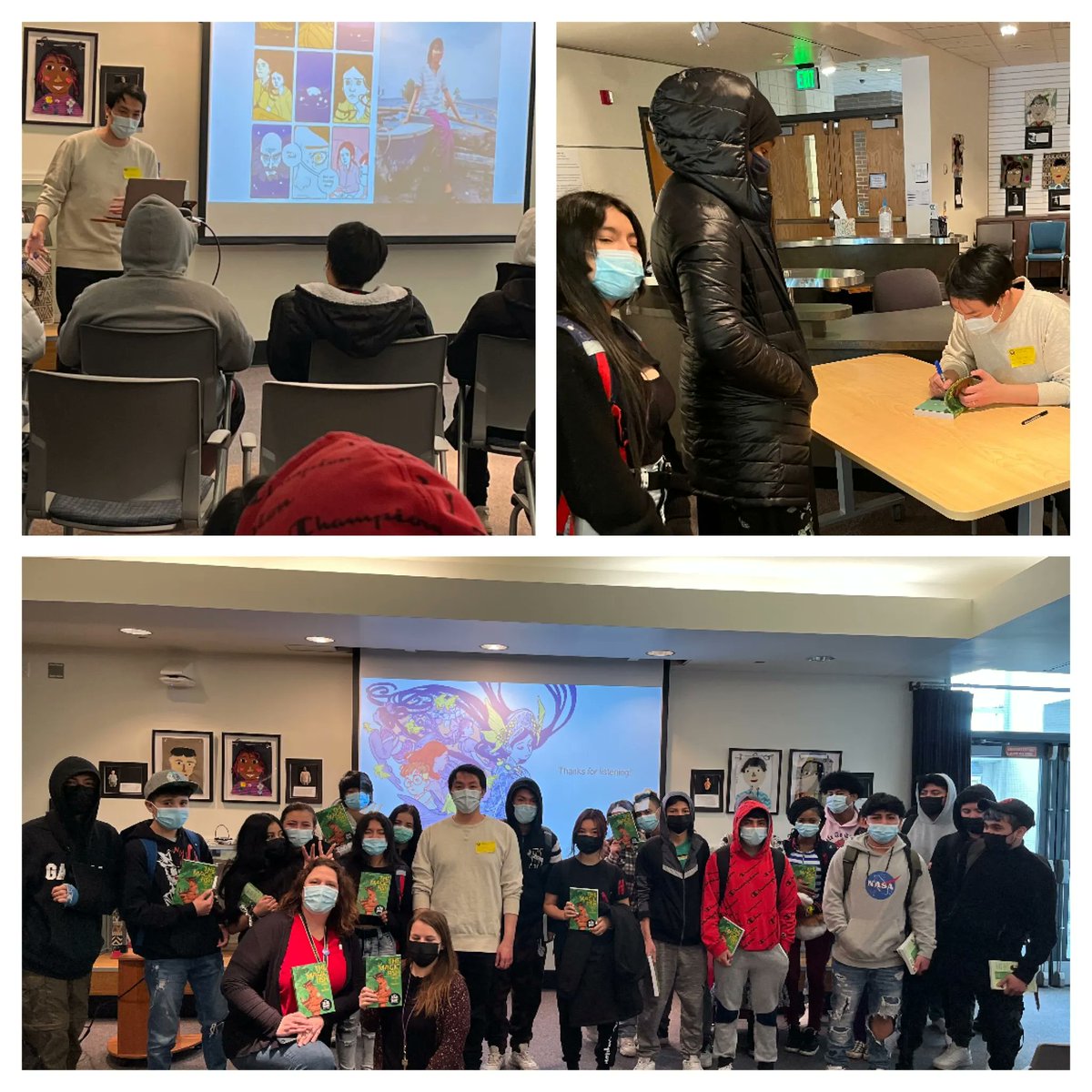 Washington students participating in ReadBrave listen to local author Trung Le Nguyen talk about his graphic novel, The Magic Fish. @Trungles