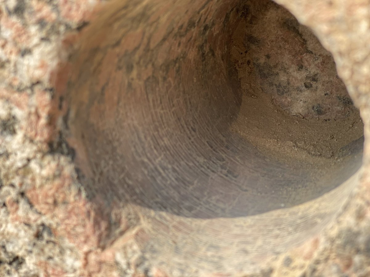 Anyextee's tweet photo. Some more cored granite holes near the pyramid of Userkaf at Sakkara. You can see the striations up close. Feeling called to Egypt? An adept expedition awaits! May those who are called find your way 👉 https://t.co/3eJOSFA6rp https://t.co/CbeRuDJodk