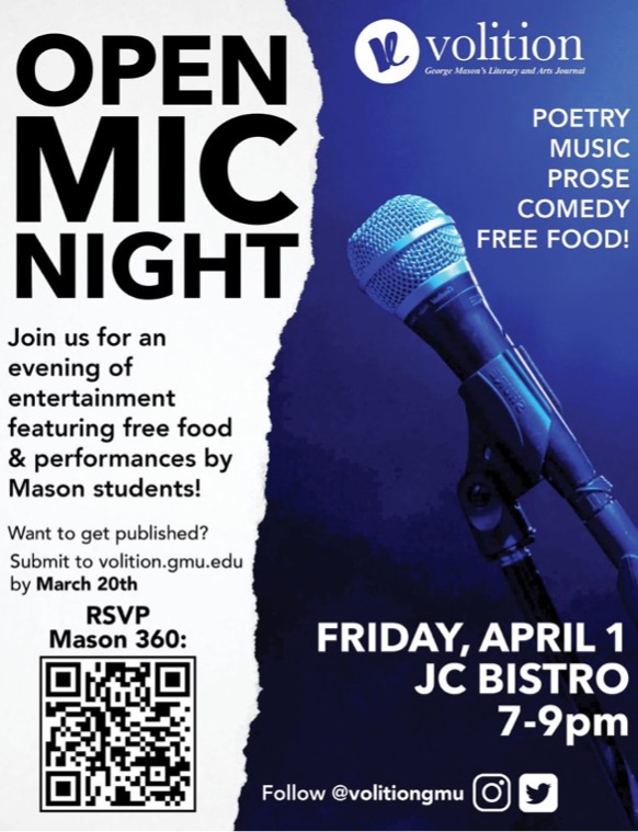 Our Open Mic Night has been Postponed!! It will now be on April 1. Hope to see you there! #gmu #georgemason #georgemasonuniversity #gmupatriots