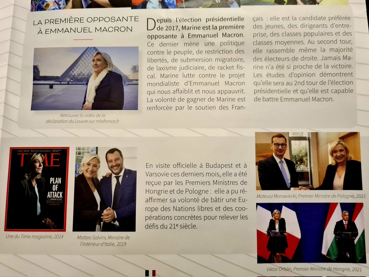 cd_land's tweet image. J&apos;ai reçu dans ma boîte aux lettres une brochure de 6 grandes pages de Marine Le Pen. Je constate que malgré ce qui avait été annoncé, elle n&apos;a pas enlevé la photo où elle est avec V. Poutine ! #MarinePoutine