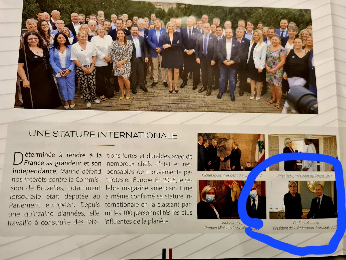 cd_land's tweet image. J&apos;ai reçu dans ma boîte aux lettres une brochure de 6 grandes pages de Marine Le Pen. Je constate que malgré ce qui avait été annoncé, elle n&apos;a pas enlevé la photo où elle est avec V. Poutine ! #MarinePoutine
