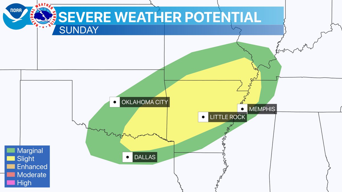 NWS's tweet photo. Severe storms are expected Saturday afternoon/evening, and then again late Sunday into Monday morning. Damaging winds, a few tornadoes and hail will all be possible each day.

Find and follow your local NWS office for details: https://t.co/GWrG0hTRHN https://t.co/cUzMuHP8X2