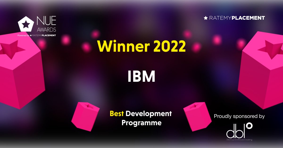 The winner of the Best Development Programme Award, sponsored by <a href="/theDBLedge/">Development Beyond Learning (DBL)</a>, is <a href="/IBMUKI/">IBM United Kingdom and Ireland</a>! With 99% of students considering the business to be inclusive and two-thirds of graduates coming through their internship programme, it’s a no-brainer why they’ve won. #NUEAwards