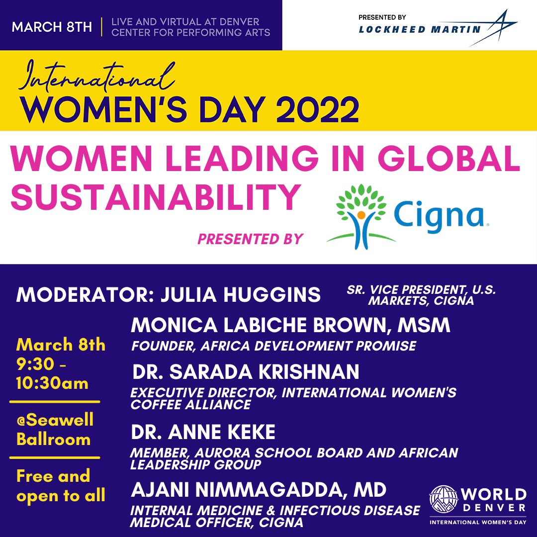 We are thrilled to have our Founder and Executive Director, Monica LaBiche Brown as a panelist on the #IWD2022 Women Leading in Global Sustainability Panel.

It’s a free event open to all bit.ly/3viQy0Y

#worlddenverIWD2022
#CignaMountainStates