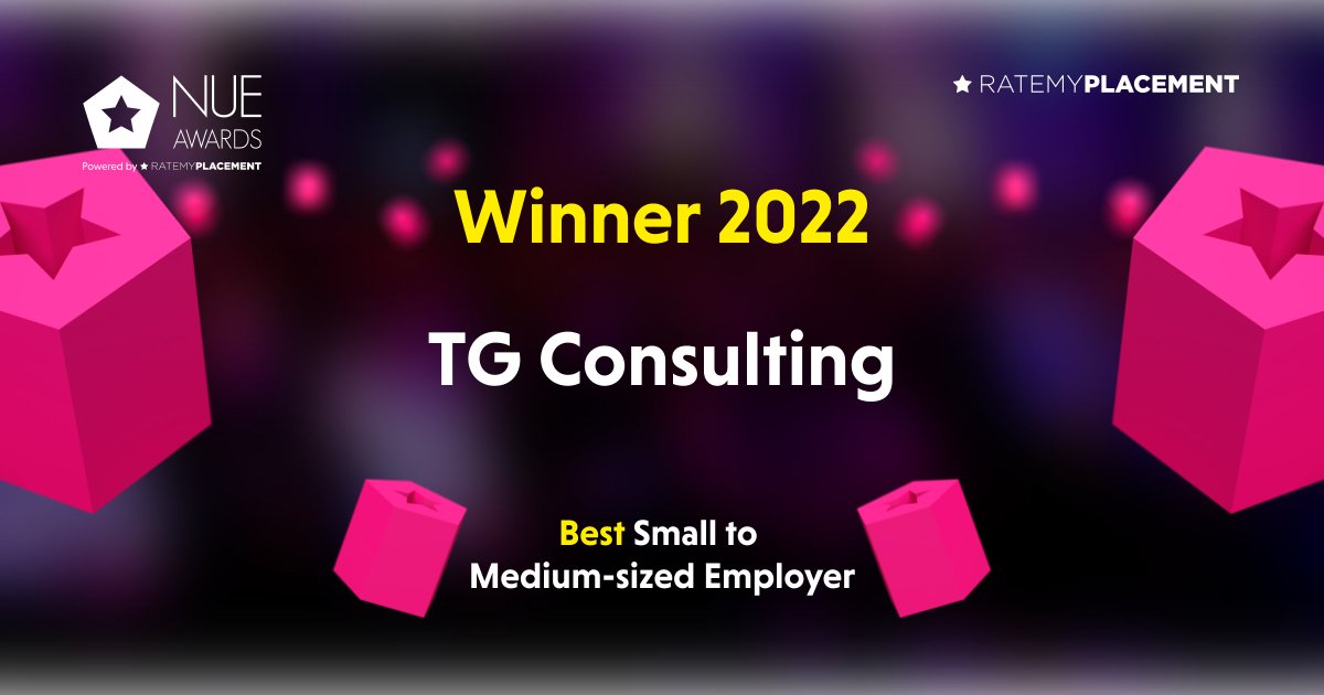 Congratulations to <a href="/ConsultingTg/">TG Consulting Ltd</a> the winner of the Best Small to Medium-Sized Employer Award! With a great collaborative culture, they are the winners for a second year running. #NUEAwards