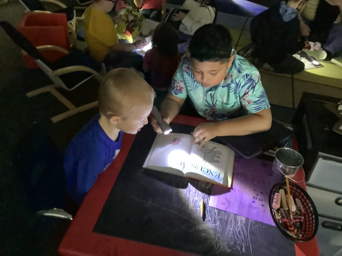 MrsSalleeJBS's tweet photo. 3rd graders reading to Pre-K buddies today. In celebration of Read Across America week, today’s theme was reading by flashlight! Curl up with a buddy and read a good book! @CougarCubsPS #ReadAcrossAmerica #readersareleaders #compassion https://t.co/el9WtThqsE