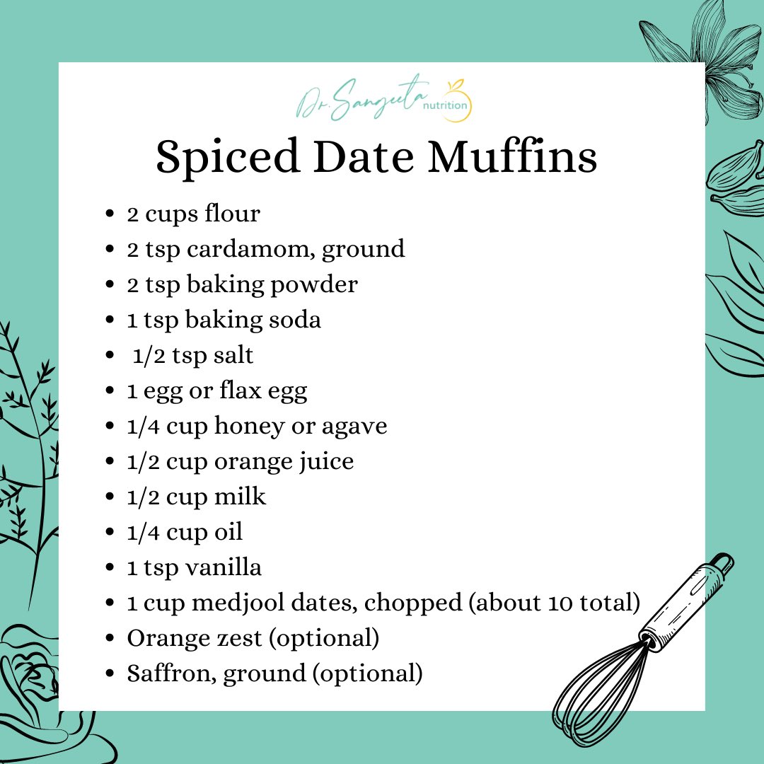 SangeetaShriva4's tweet photo. Here is the ingredients list for today’s baking demo with Husna Ridha. Bake along or just watch the process, we are excited to see you at 5 pm PT today! 🧁✨
Don’t forget to pre-register here: https://t.co/cMPVNfhxOX
#BakingDemo #NationalNutritionMonth #DateMuffins #eatrightpro https://t.co/DfRr45lQ0K