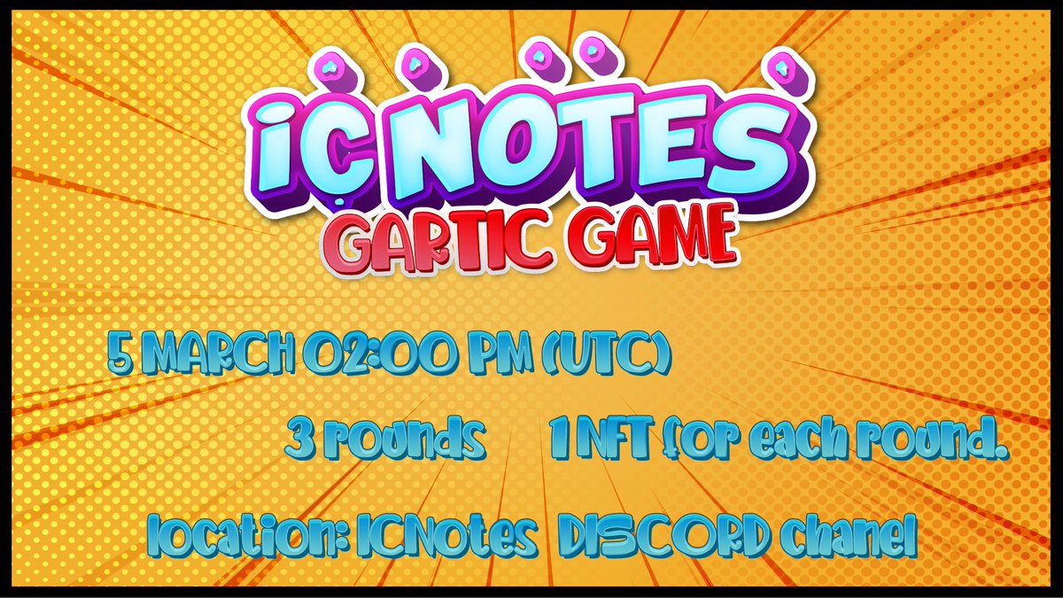 IcNotes's tweet photo. Dear Notes 🎶
Tomorrow we'll host a Gartic game on our Discord server! Be there!🥳

At 02:00 pm (UTC) we'll start the game!
Join here: 👇
https://t.co/owWhdMFvRS

#ICP #Dfinity #ICNotes #Garticgame #NFT #NFTContest #InternetComputer #NFTs https://t.co/SHRYNDkUYL