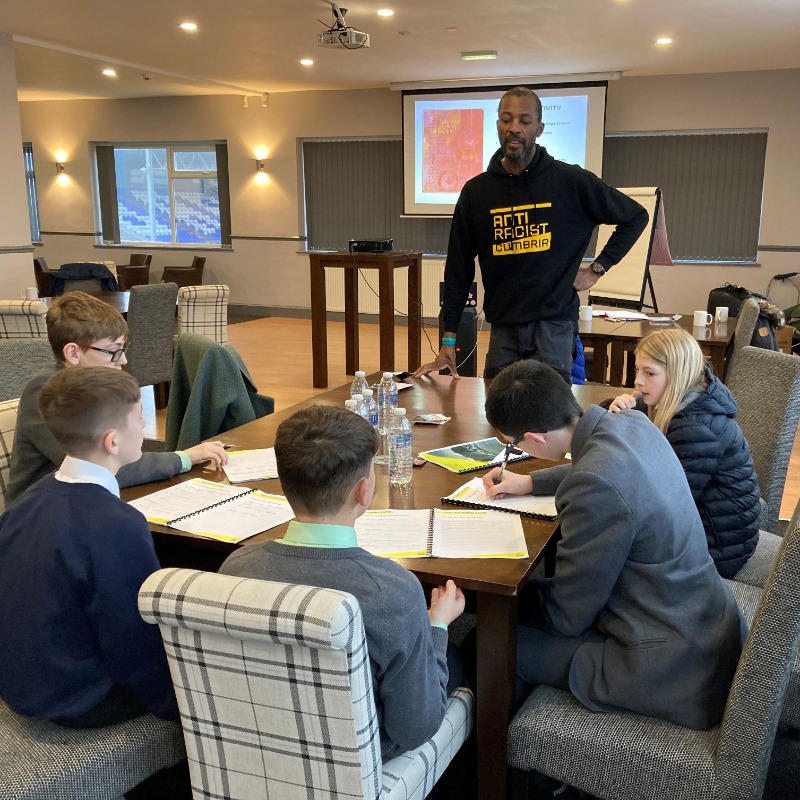 BarrowAFC's tweet photo. The Club, @BluebirdsST and @BAFCCommunity have teamed up with @antiracistcmbra to host a workshop for pupils from several local schools, with the youngsters also set to join us for Saturday's game.

Read more about the link-up here now...

#BarrowAFC