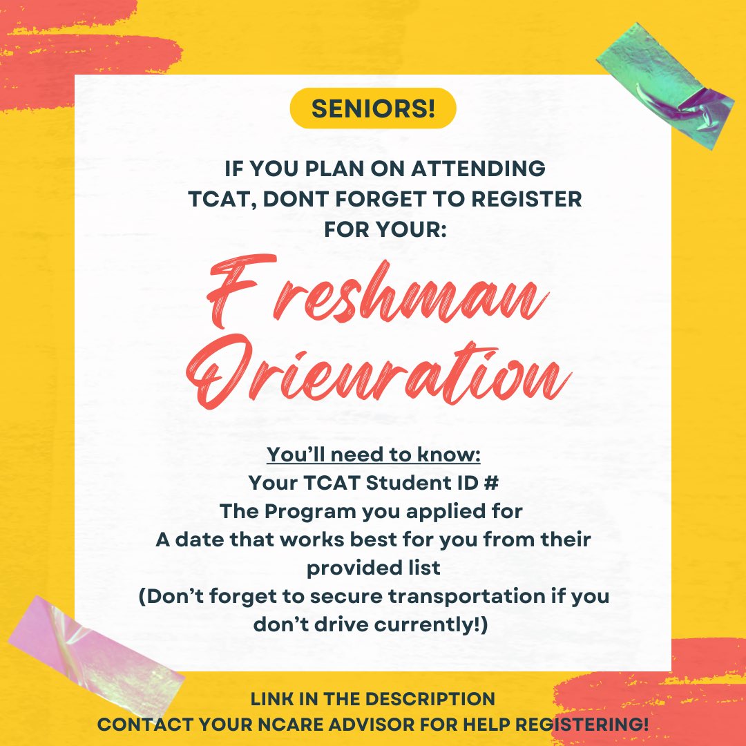 N_CARETN's tweet photo. Hey future TCAT students 👋🏻 

Freshman Orientation is where you’ll check out campus &amp; classrooms

Morristown/Geeneville/Hawkins: https://t.co/6oWNBEpcAa

**(TCAT-Elizabethton will call you to schedule your orientation after you’ve been taken off the waitlist!) https://t.co/z5FpclpCuR
