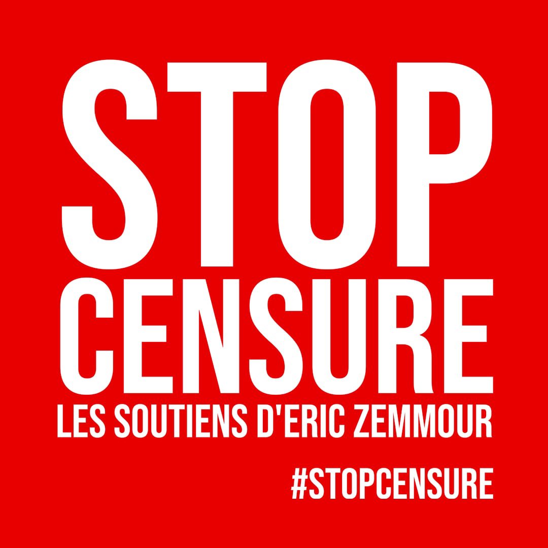 Samuel_Lafont's tweet photo. Soutenez Éric Zemmour maintenant 🔥

1) RT ce tweet
2) Tweetez #STOPcensure
3) Publiez ce visuel partout https://t.co/u0geJf8p48