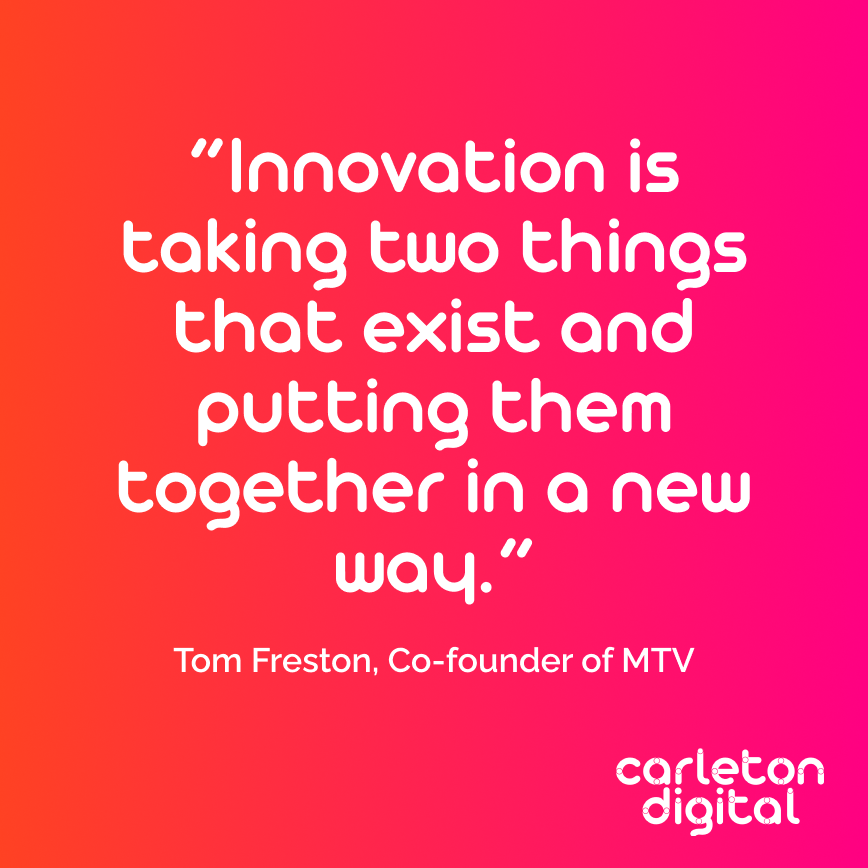 carletondigital's tweet photo. “Innovation is taking two things that exist and putting them together in a new way.“
Tom Freston, Co-founder of MTV 

#innovation #inspiration #innovationquotes #carletondigital https://t.co/eMRMzUIU0H