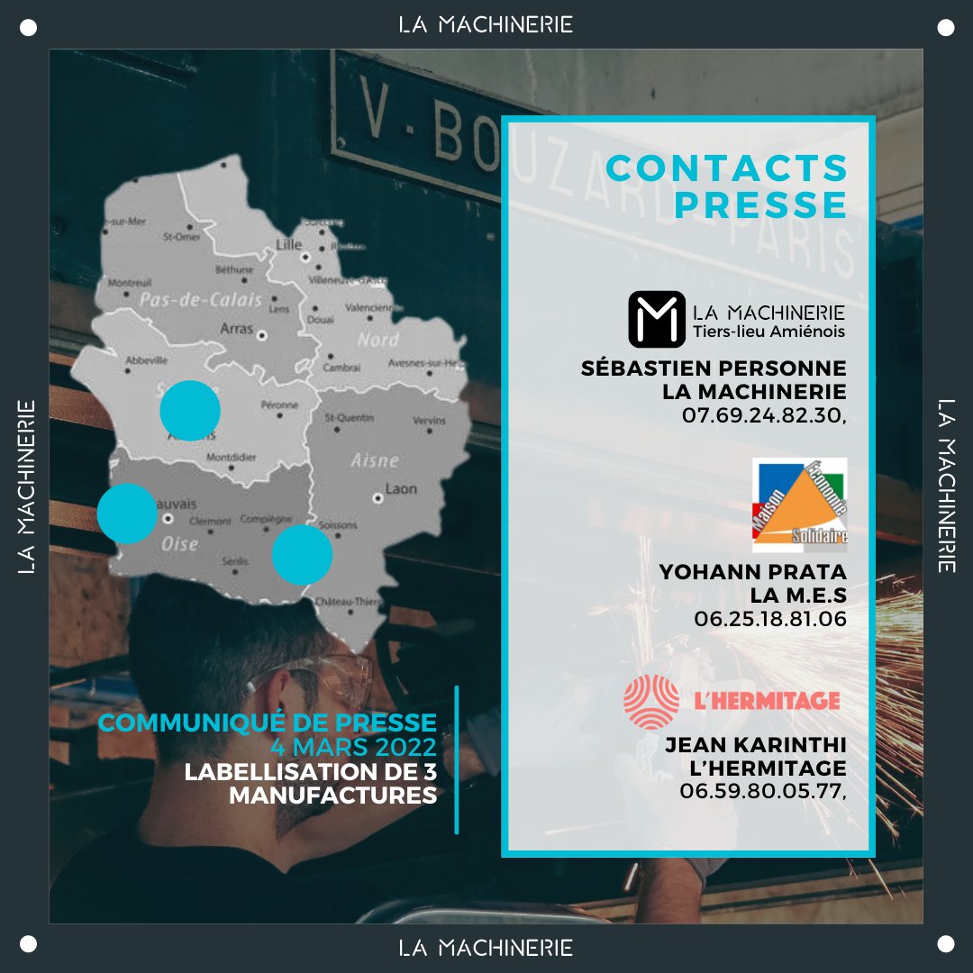 La Machinerie (@machinerie) on Twitter photo 🆕 Nos trois fabriques picardes sont labellisées Manufactures de proximité !
👏 Félicitations à <a href="/MESPaysBray/">M.E.S Pays Bray</a> et à <a href="/l_hermitage_/">L'Hermitage</a>
Ces trois Fabriques de territoire des Hauts-de-France ont répondu chacune nominalement à l’appel à manifestation d’intérêt ! 🆕 Nos trois fabriques picardes sont labellisées Manufactures de proximité !
👏 Félicitations à <a href="/MESPaysBray/">M.E.S Pays Bray</a> et à <a href="/l_hermitage_/">L'Hermitage</a>
Ces trois Fabriques de territoire des Hauts-de-France ont répondu chacune nominalement à l’appel à manifestation d’intérêt !