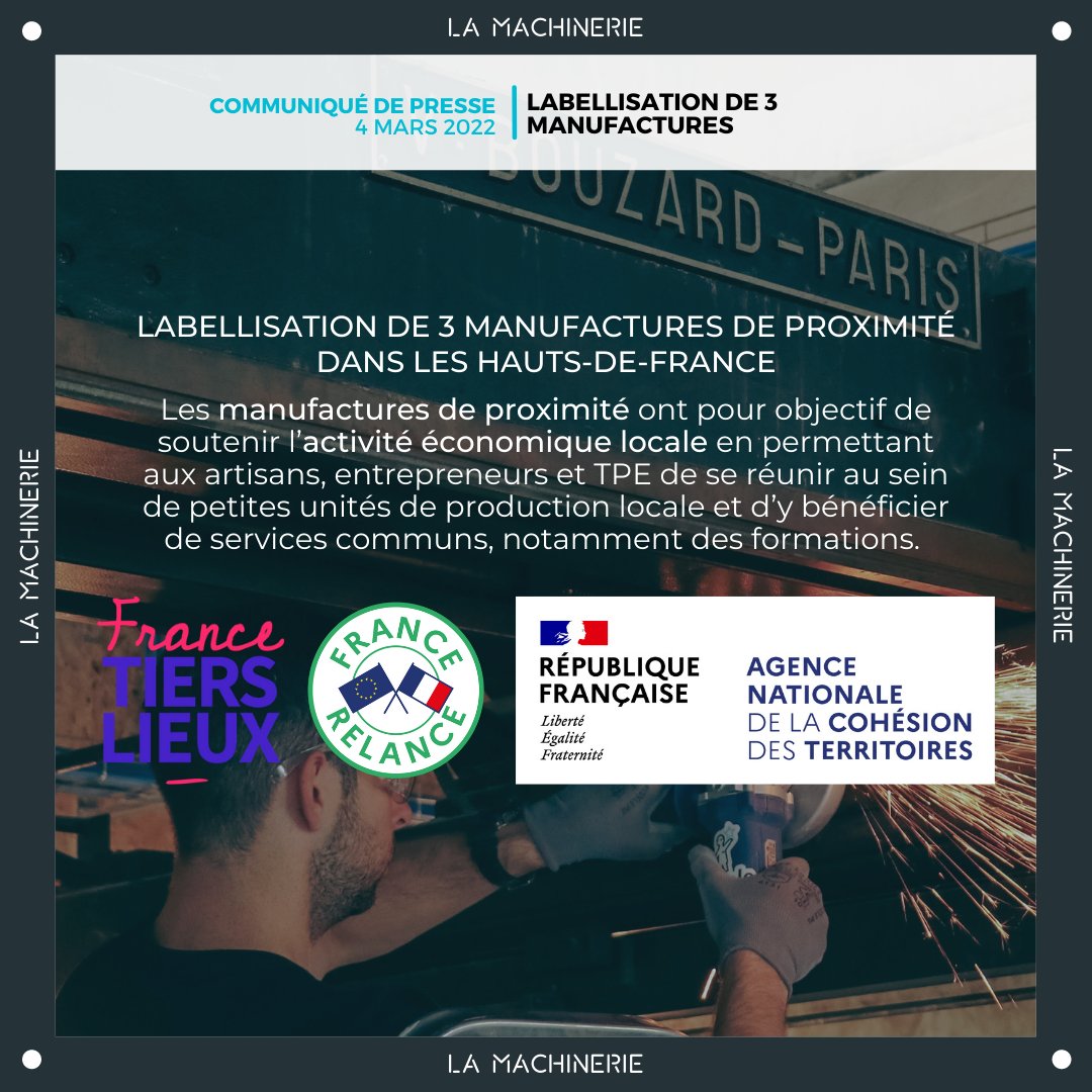 Machinerie's tweet photo. 🆕 Nos trois fabriques picardes sont labellisées Manufactures de proximité !
👏 Félicitations à @MESPaysBray et à @l_hermitage_
Ces trois Fabriques de territoire des Hauts-de-France ont répondu chacune nominalement à l’appel à manifestation d’intérêt ! https://t.co/sRjGzKoPYQ