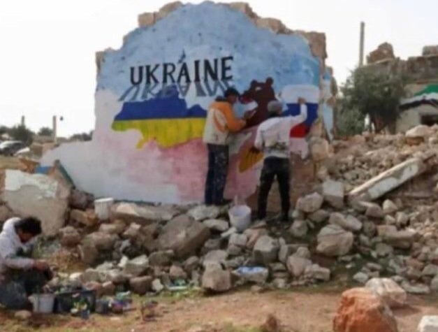 jdrufus's tweet photo. This is Syria. Destroyed by Russia so they know how Ukraine feels. But everyone forgot about them because the people there are brown. Do you tear your hair over them (or Somalia, Yemen, Palestine) like you're doing for Ukraine? https://t.co/BAcbe6VwhV
