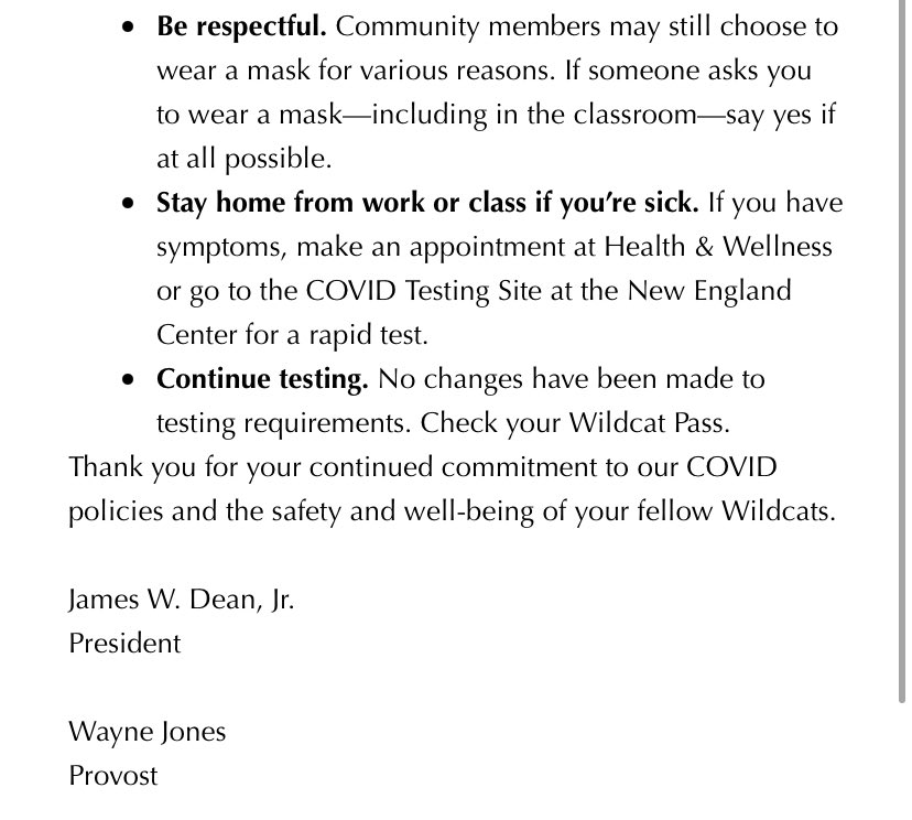 BREAKING: Masks are no longer required in indoor spaces on campus, effective immediately. Read the full email from @UNHPrez <a href="/Wayne_E_Jones/">Wayne Jones</a> below ⬇️