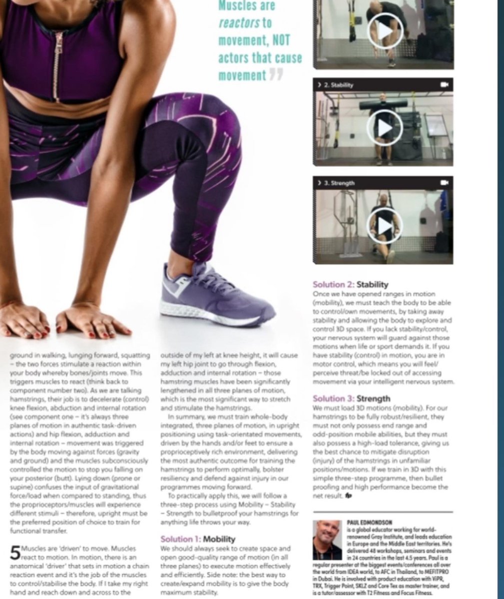 Thanks @FitProLtd for the latest magazine feature!! ‘Training the hamstrings for authentic function’ - leverages principles of applied functional sciences (AFS) by @GrayInstitute and uses a superb mobility - stability - strength progressive sequencing of exercises! @TRXtraining