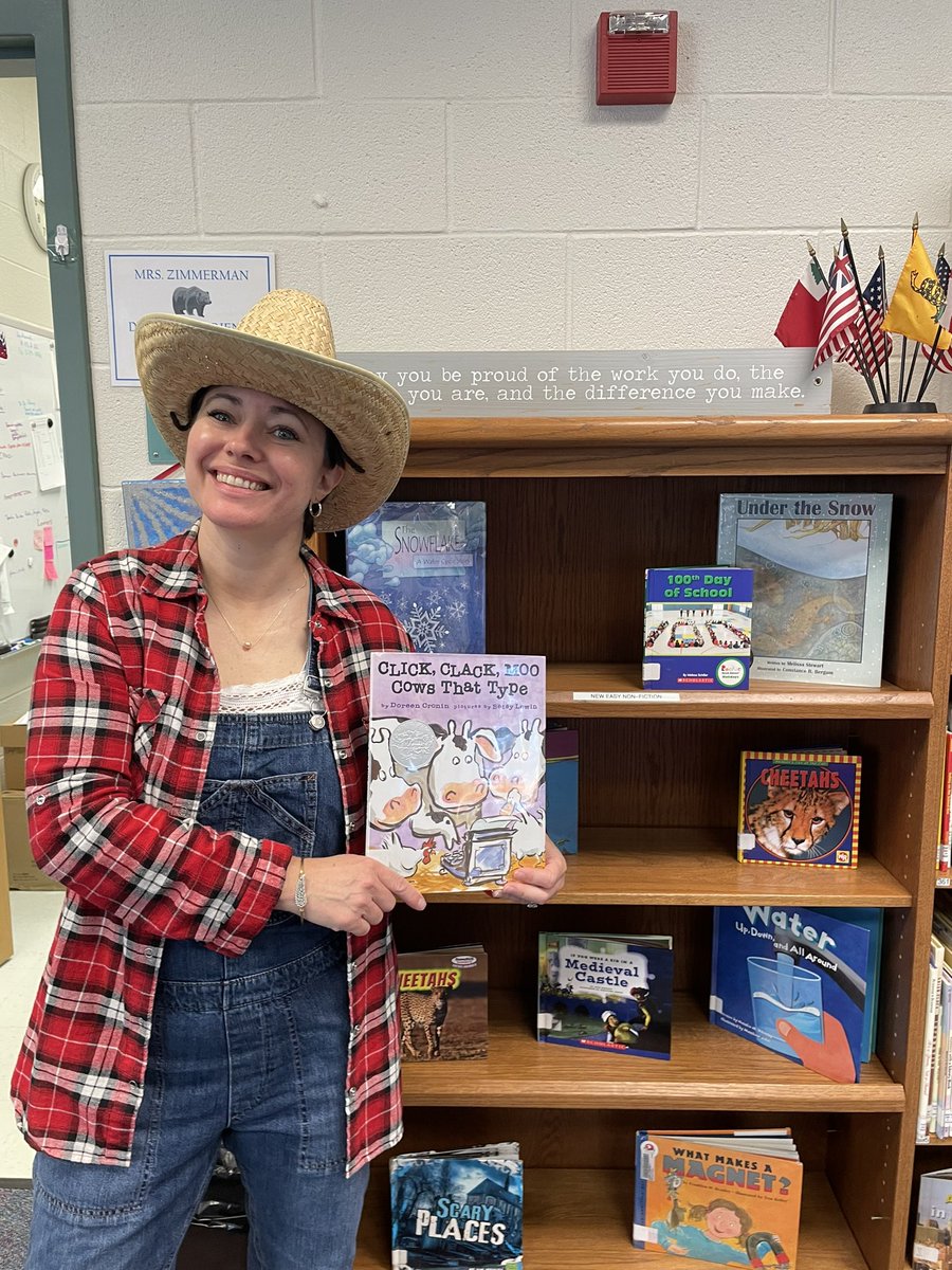 LOVlibrarylady's tweet photo. @LovettsvilleES @ElissaMoritz It is a silly Friday here at LOV!  The students look great!  Farmer Brown from Click, Clack, Moo came to visit today!  Enjoy your weekend! https://t.co/3Re4TgNKHG
