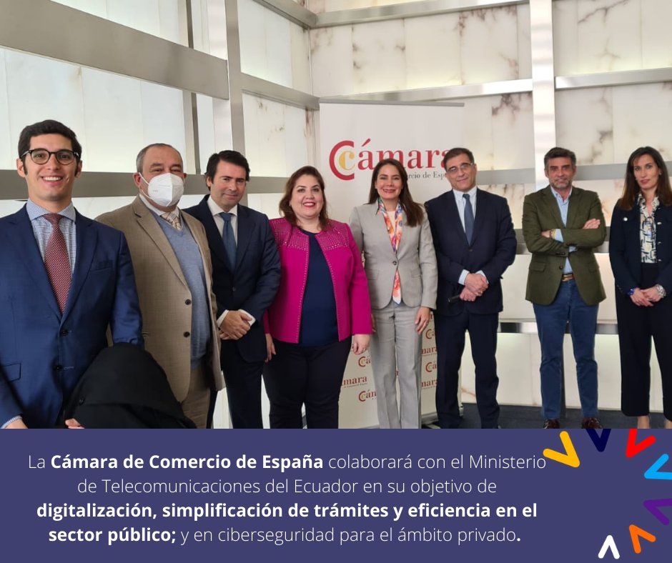 EmbajadaEcuESP's tweet photo. La Ministra @Telecom_Ec, Vianna Maino, mantuvo reunión hoy con el Emb. Andrés Vallejo y con directivos de la Cámara de Comercio de España, que transferirá experiencias y conocimientos en procesos de digitalización y simplificación del sector público. https://t.co/d9BIbSyv26