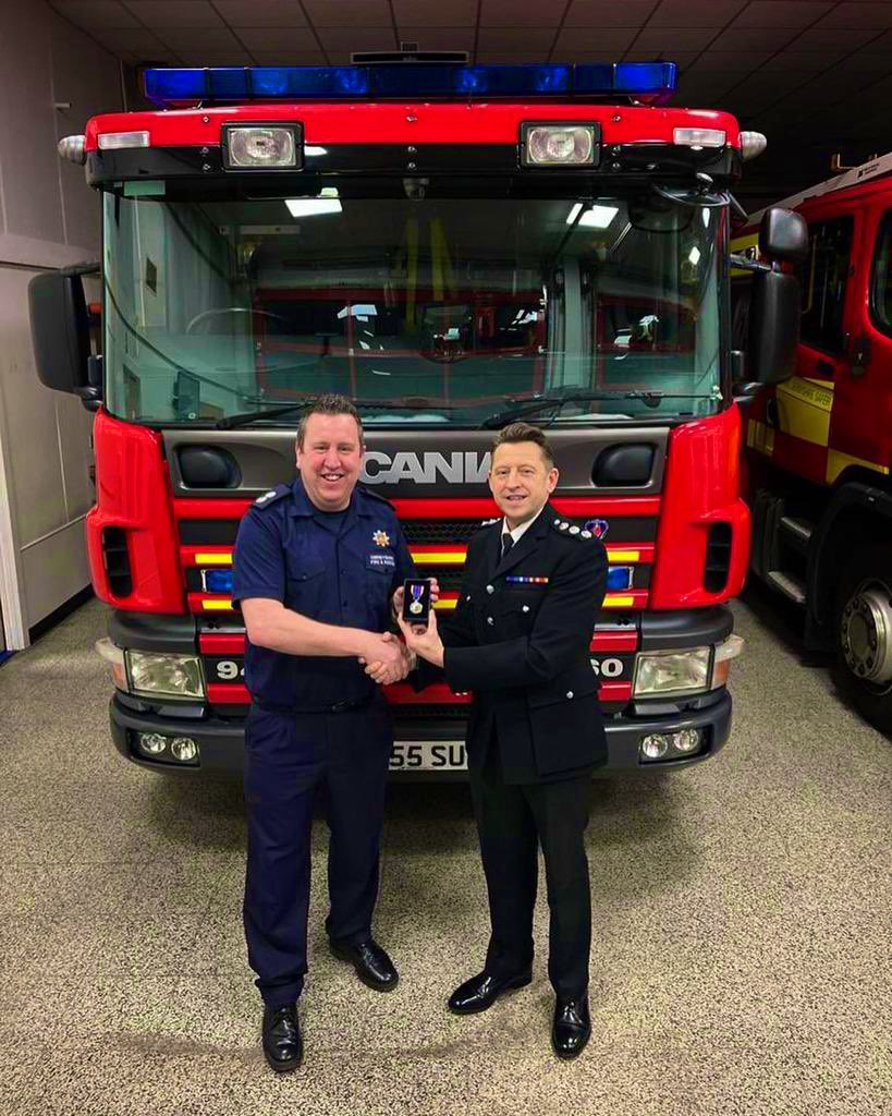 GWimhurst's tweet photo. Bursting with pride for our @ShaneReeves14.  @coopuk Shirebrook (Notts) StorM #CE07 and retained Fire Station Manager receiving his Queens Platinum Jubilee medal for services to the Fire Brigade 🚒❤️ @ShirebrookFire @coopuk @KateGraham03 @CP_Whitf @JoWhitfield_ @Steve_Murrells https://t.co/jLsmv495W0
