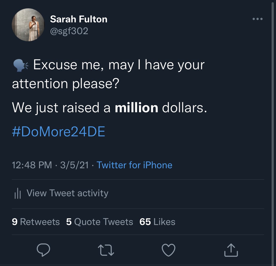 sgf302's tweet photo. 🗣 Excuse me, may I have your attention please?

#DoMore24DE PASSED $1 million an hour earlier than last year! https://t.co/VQ0TbgRZup