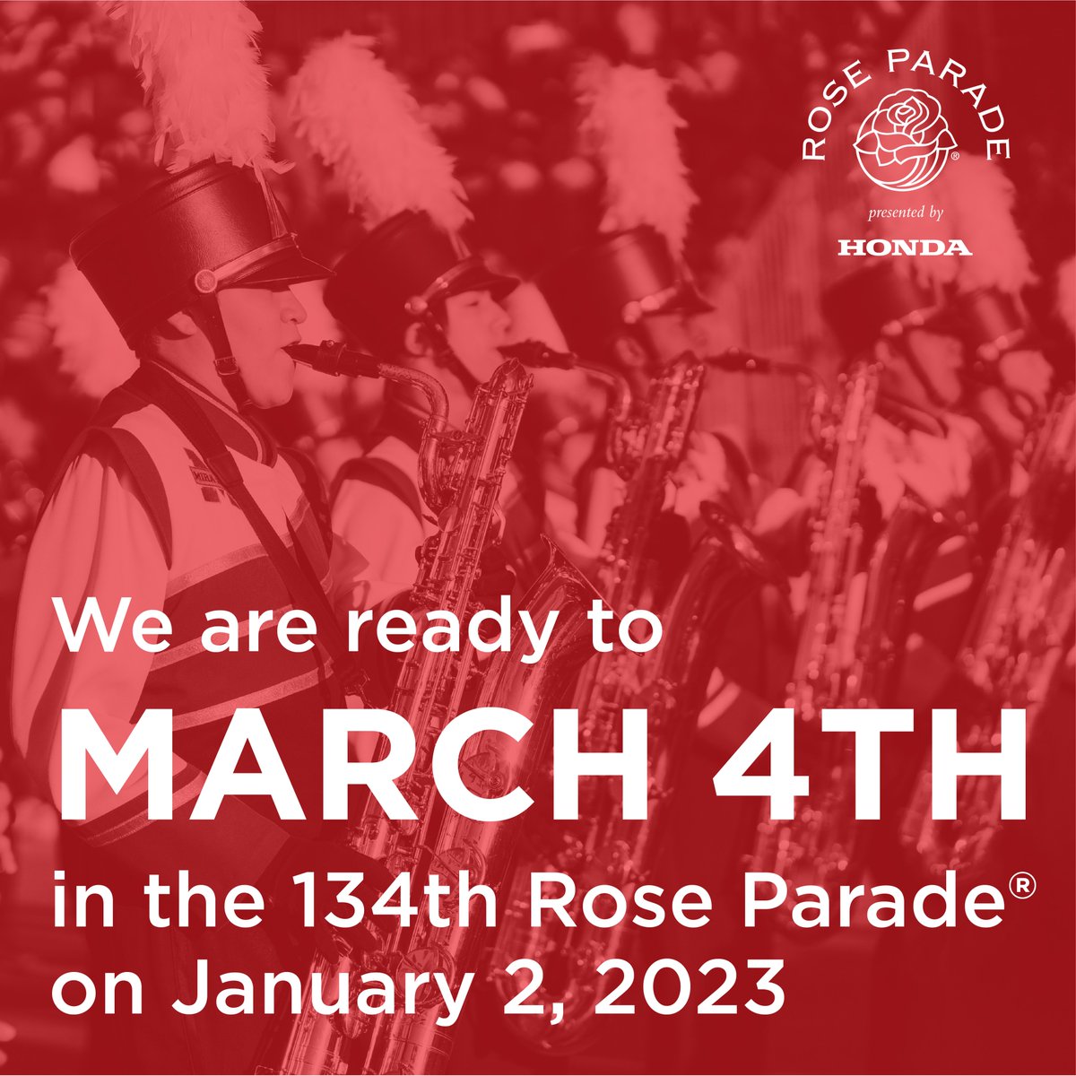 Happy March 4 from the 🌹Tournament of Roses 🎵Music Committee🎵to all of the members of the marching band community out there! #turningthecorner #roseparade
